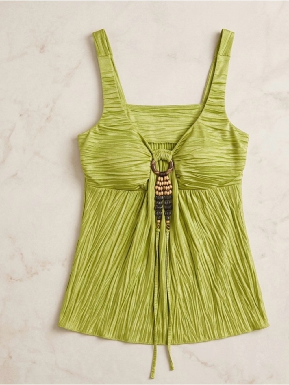 BCX Chartreuse Women's Blouse with Beaded Detail size medium vacation wear